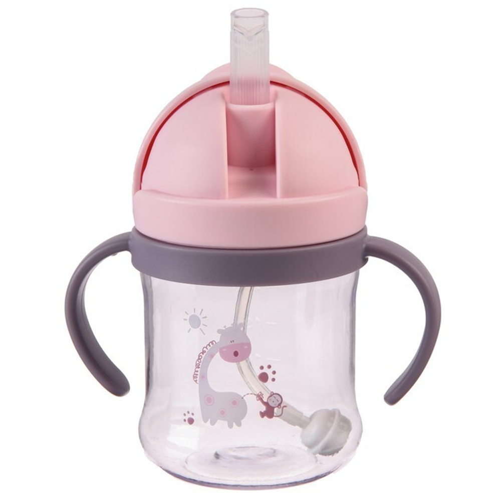 9037731 Поильник с силиконовой трубочкой, 250 мл., цвет розовый