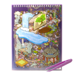 Румбокс, наклейки для творчества - антистресс блокнот, 200*265 мм, "Animal Party", фиолет, XXL, 3D стикеры, 6 комнат, в комплекте пинцет, пакет с европодвесом