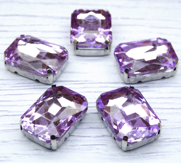 ПЦ013НН1318 Хрустальные стразы формы "октагон" в цапах, цвет: сиреневый, размер: 13х18 мм, 3 шт.