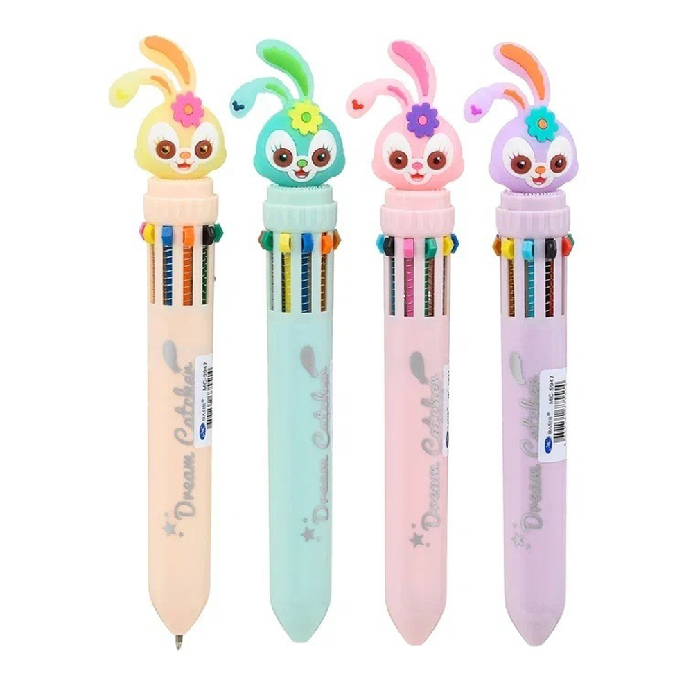 Ручка шариковая, автоматическая, 10в1, Basir, серия "ЗАЙКА", 10-ти цветная, с резиновой фигуркой, 36 шт