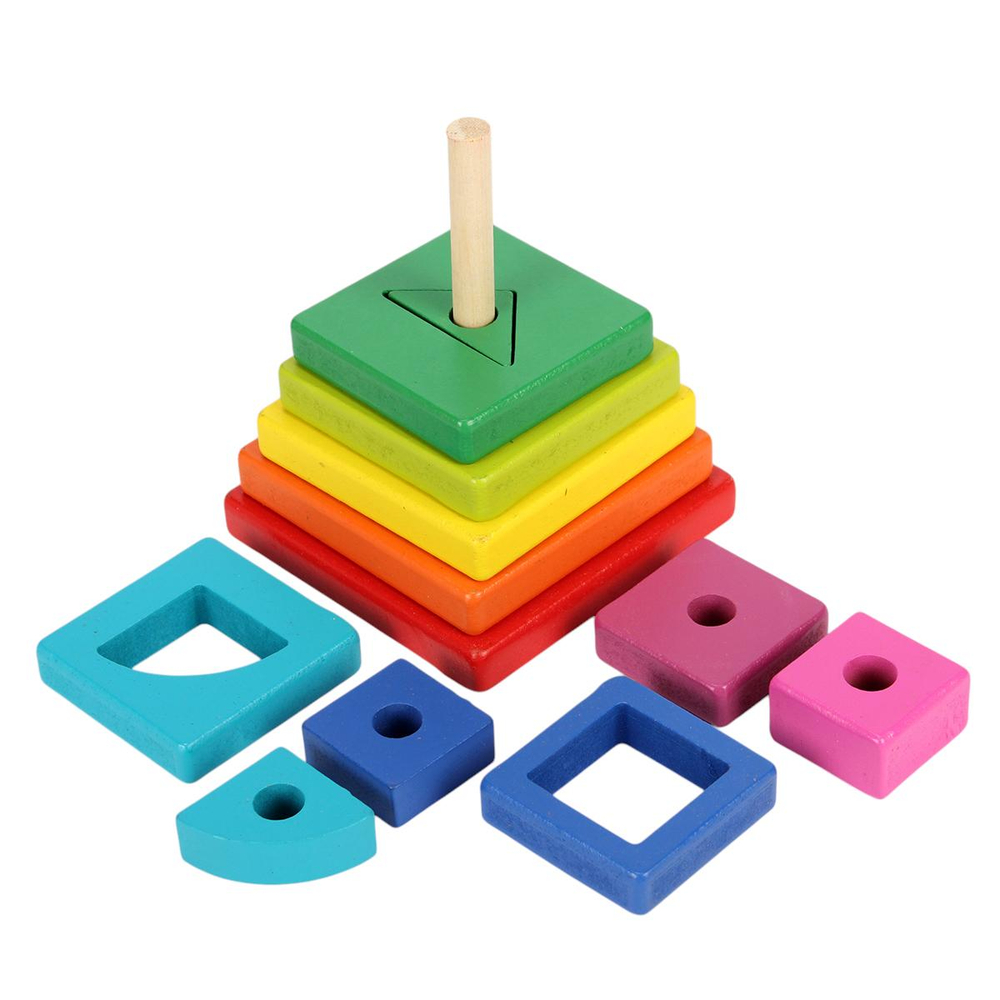 Развивающая игрушка деревянная Пирамидка сортер квадрат основание + 8 слоев, коробка C-41691