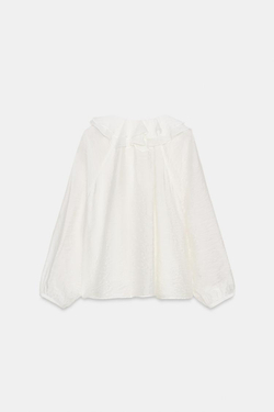 ZARA БЛУЗА С ВОЛАНАМИ И СБОРКАМИ, БЕЛЫЙ