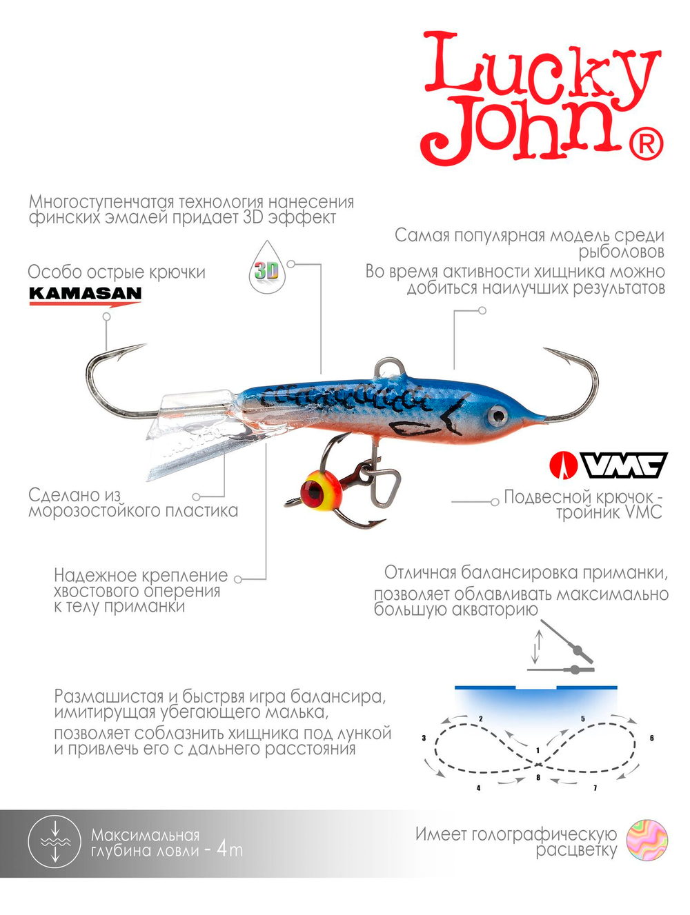 Балансир Lucky John CLASSIC 4 с тр. 40мм/45H блистер