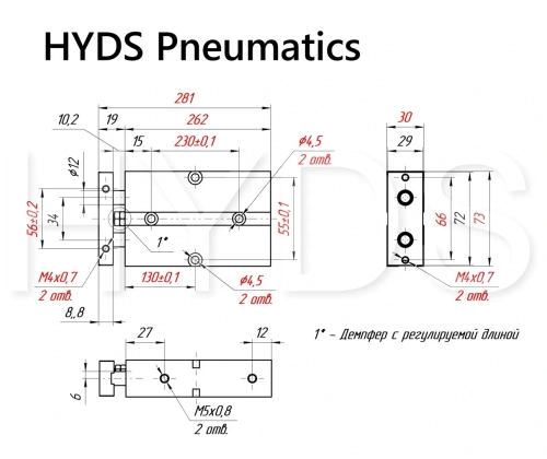 TN 25x200-S Пневмоцилиндр двухпоршневой