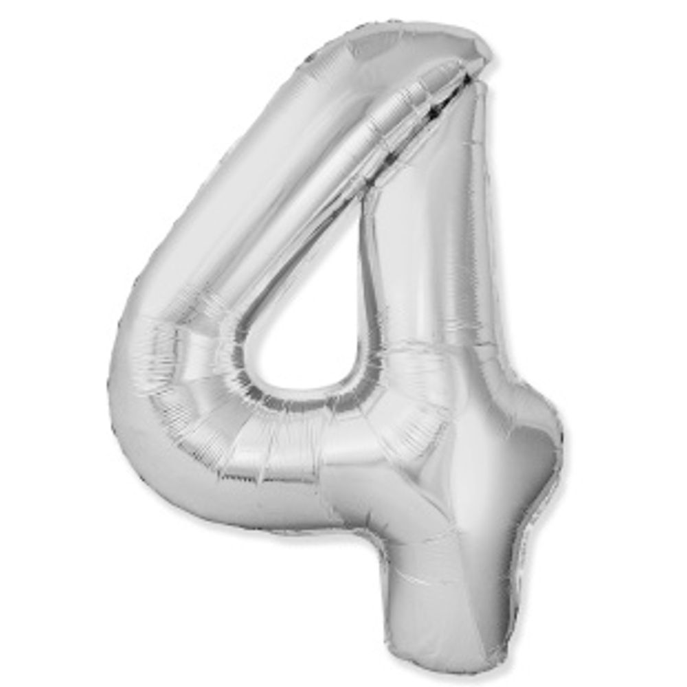 F Шар (40''/102 см) Цифра, 4 Slim, Серебро (БГ-60)