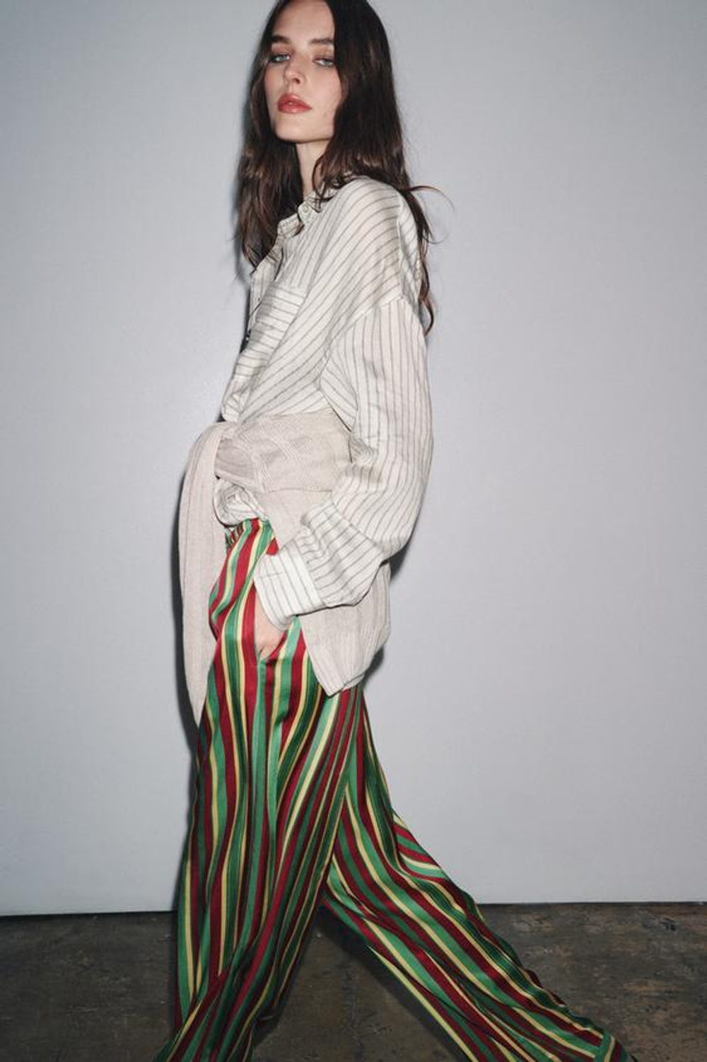 ZARA БРЮКИ В ПИЖАМНОМ СТИЛЕ В ПОЛОСКУ — ZW COLLECTION, РАЗНОЦВЕТНЫЙ