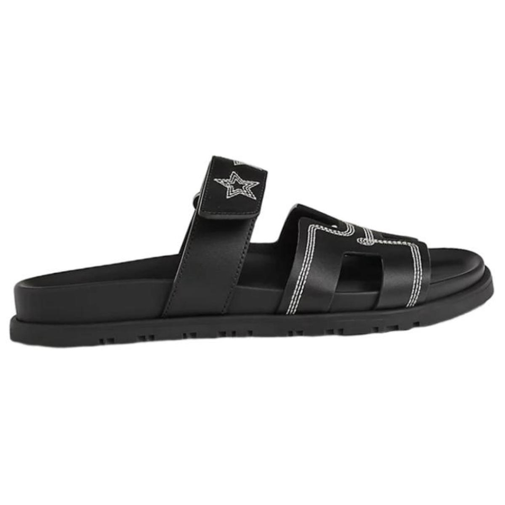Hermes Chypre Leather Round Toe Open Toe Slippers Women's Black, H232142Z 02