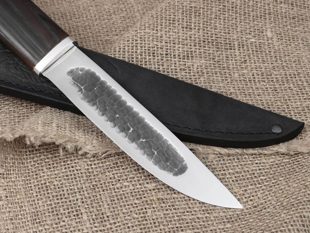 Якутский нож, сталь Х12МФ, рукоять черный мореный ясень, кованый дол