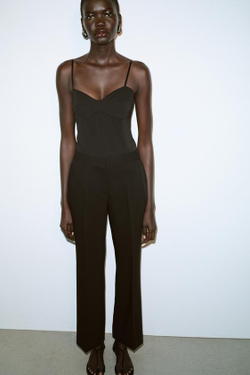 ZARA БРЮКИ ПРЯМОГО КРОЯ С ВЫСОКОЙ ПОСАДКОЙ, ЧЕРНЫЙ