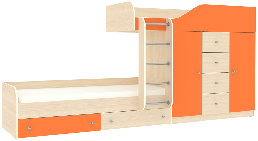 Двухъярусная кровать КарИВи Астра 6  Дуб Молочный Оранжевый