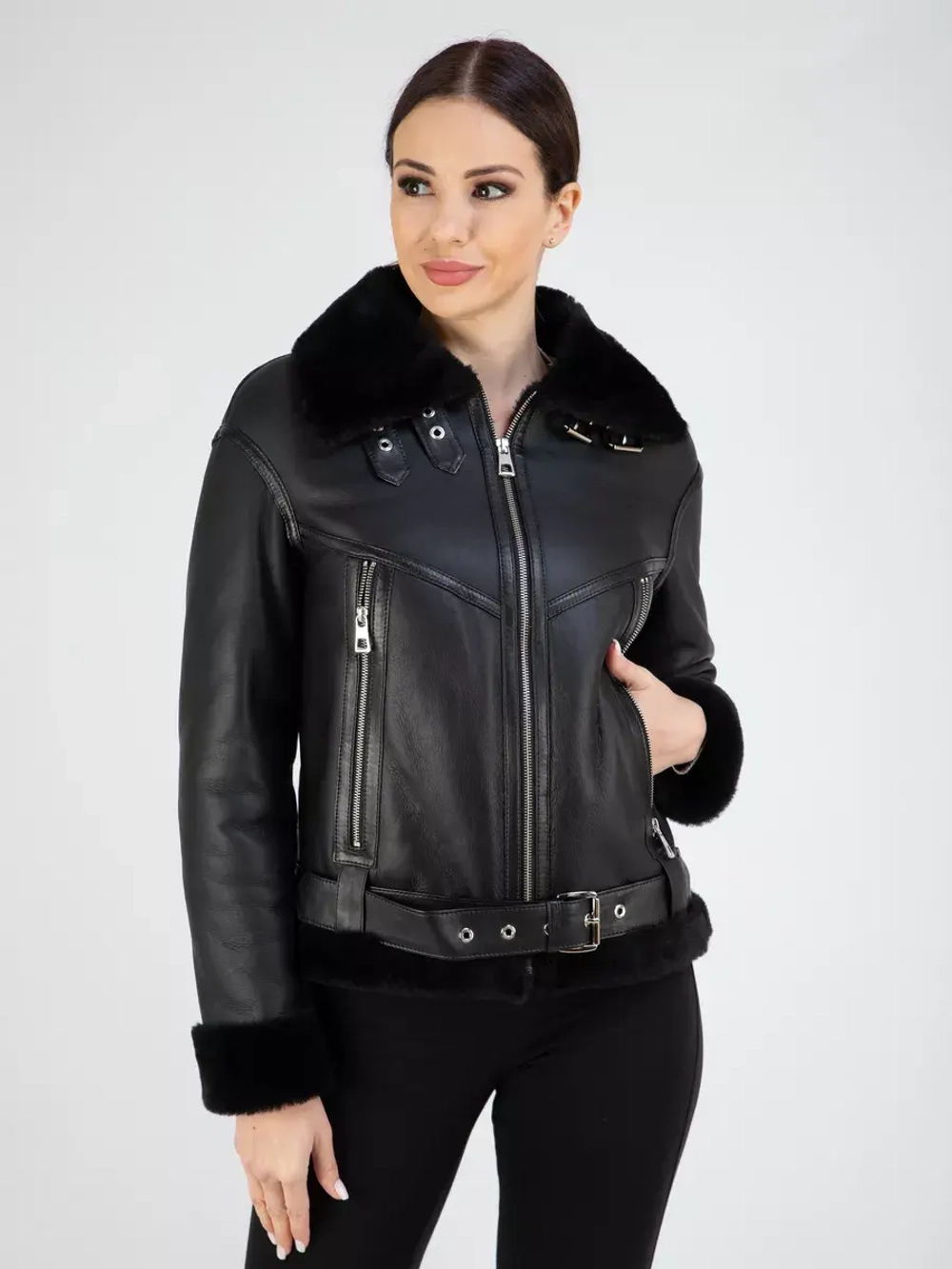 Дубленка зимняя натуральная короткая пилот авиатор