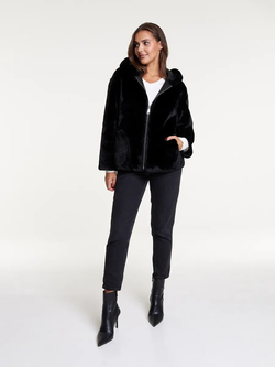 Дубленка короткая зимняя, черная, Северина