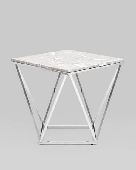 Журнальный столик Авалон 61*61 серый мрамор сталь серебро