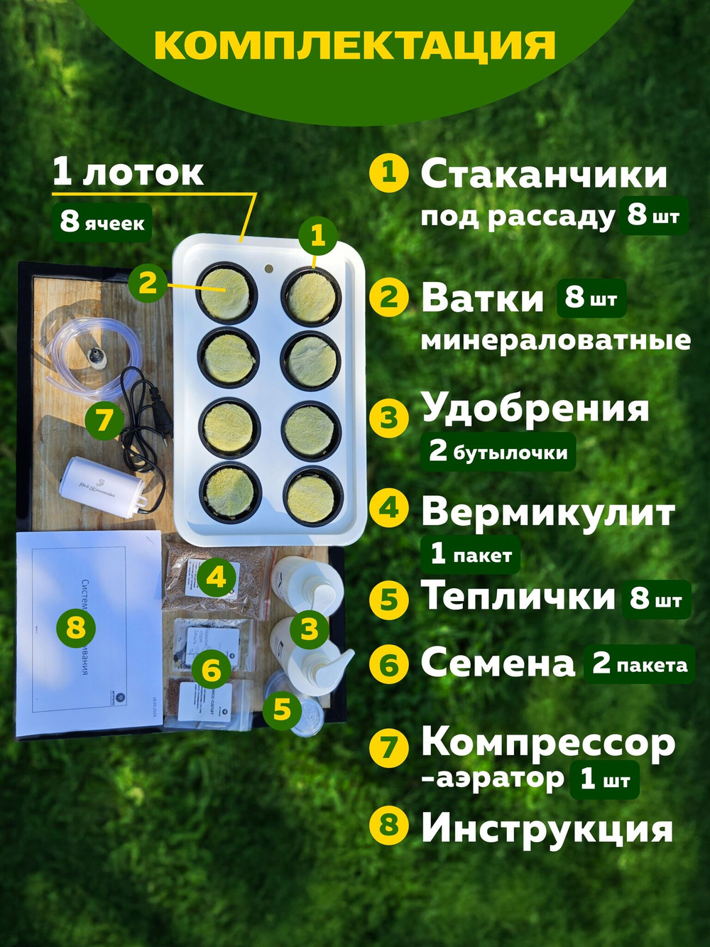Система выращивания АГРОЛО Оптимальная c аэратором, Настольная садовая ферма, Гидропоника