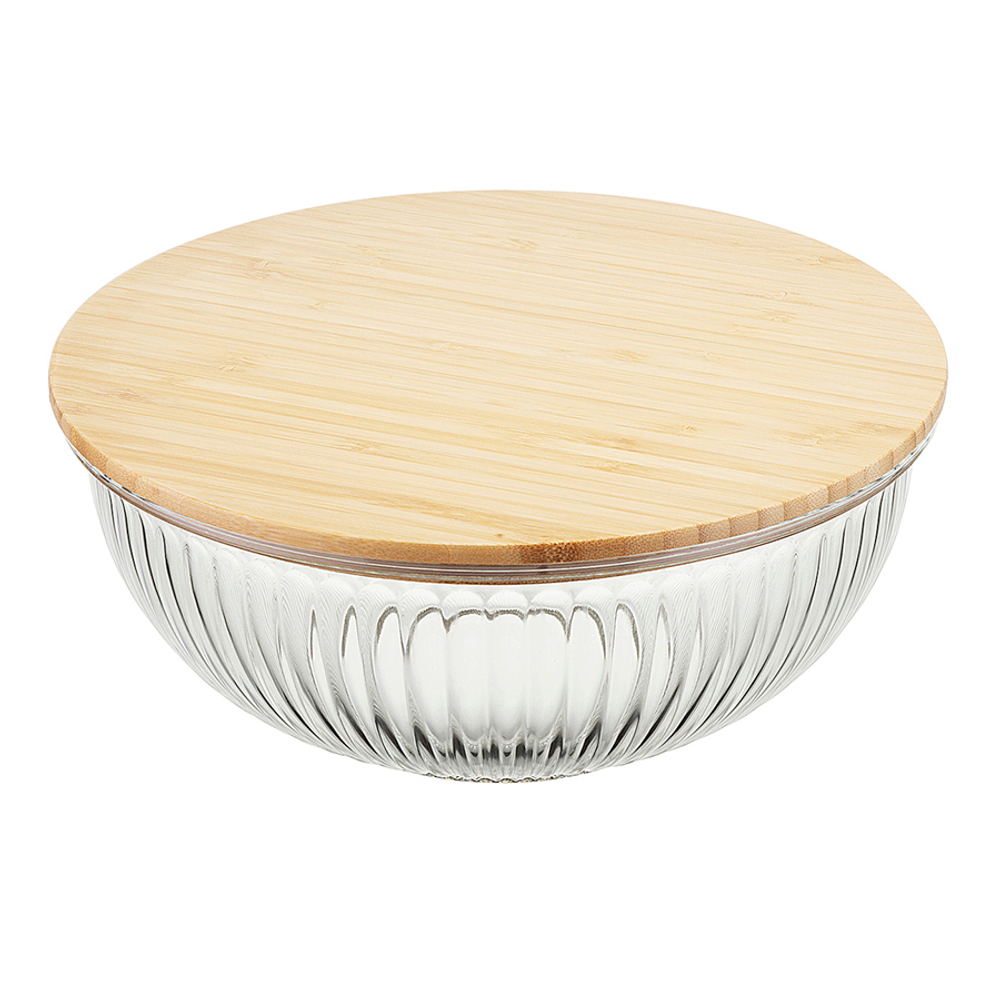 Чаша стеклянная с бамбуковой крышкой harmy, 2 л
