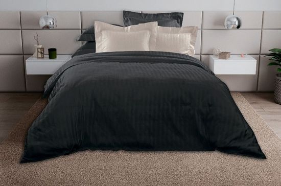 Двуспальный с европростынёй комплект постельного белья Профитроли Страйп-сатин 2 нав.