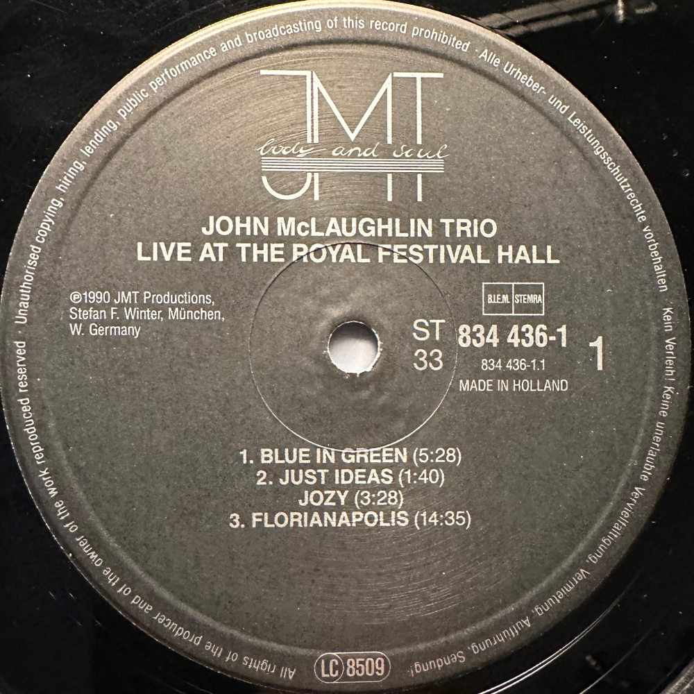 John McLaughlin Trio - Live At The Royal Festival Hall (Голландия 1990г.)