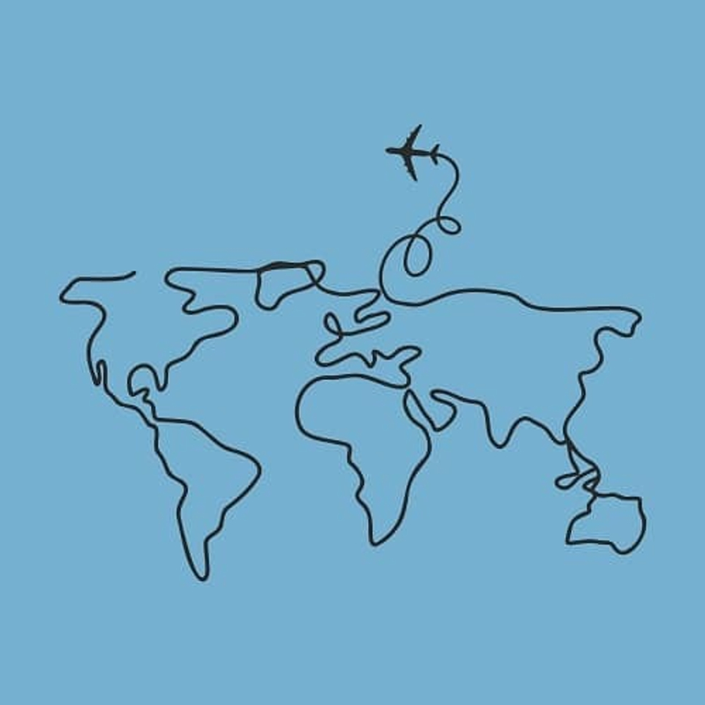 принт с самолетом и картой мира голубой