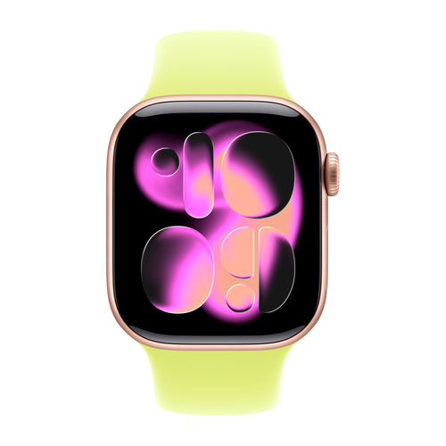 Умные часы Apple Watch Series 11 GPS, 42mm, Rose Gold Aluminium Case with Neon Yellow Sport Band, S/M