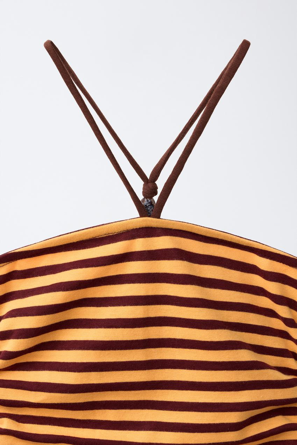 ZARA ПЛАТЬЕ ХАЛТЕР В ПОЛОСКУ, ЖЕЛТЫЙ