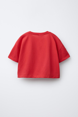 ZARA ФУТБОЛКА С ЦВЕТАМИ ИЗ КРУЖЕВА КРОШЕ, КРАСНЫЙ