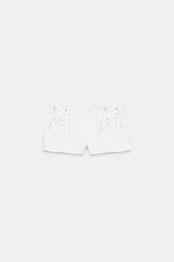 ZARA МИНИ-ШОРТЫ СО ШНУРОВКОЙ, БЕЛЫЙ