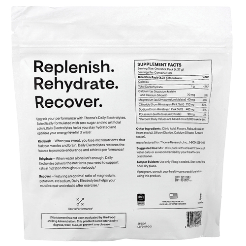 Thorne, ежедневные электролиты, со вкусом манго и лаймада, 30 пакетиков по 4,37 г (0,15 унции)