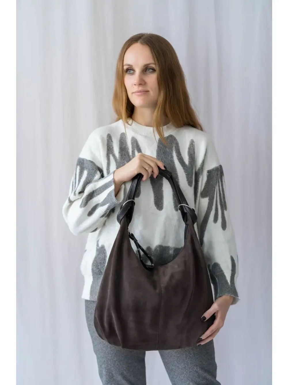 сумка большая через плечо шоппер натуральная замша