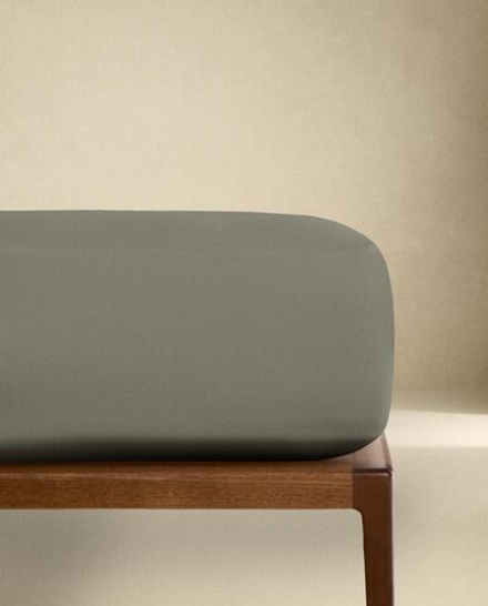 Zara Home - Атласная простыня с эластичной лентой, высота 40 см (300 нитей), синий, 160х200х40 см