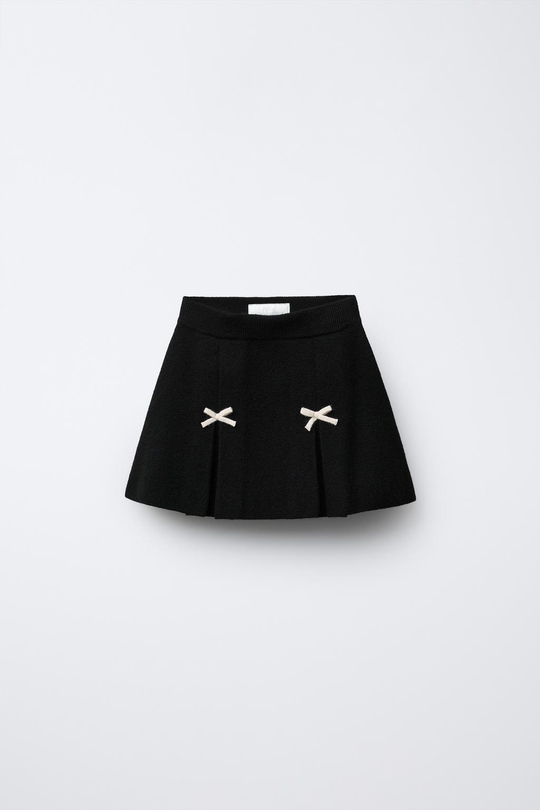 ZARA ТРИКОТАЖНАЯ ЮБКА С БАНТАМИ, ЧЕРНЫЙ