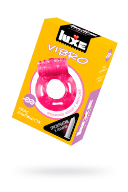 Виброкольцо LUXE VIBRO Ужас Альпиниста + презерватив, 1 шт, розовый, 18 см