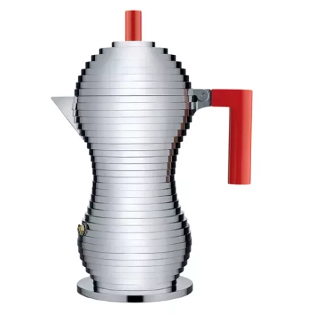 Alessi - Алюминиевая турка кофеварка Pulcina на 6 чашек. Красный / артикул   MDL02/6 R  / GTIN 8003299388103