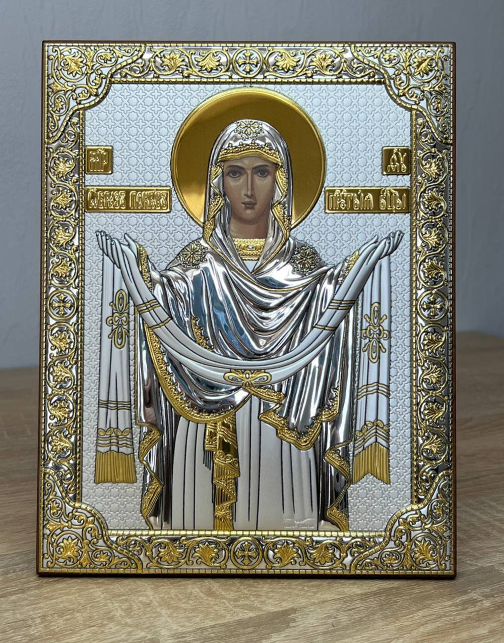 Покрова БМ, икона прямоугольная без рамки, красное дерево, 175х225