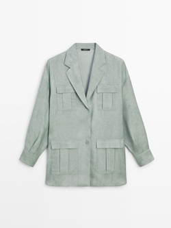 Massimo Dutti Жакет с карманами, фисташково-зеленый