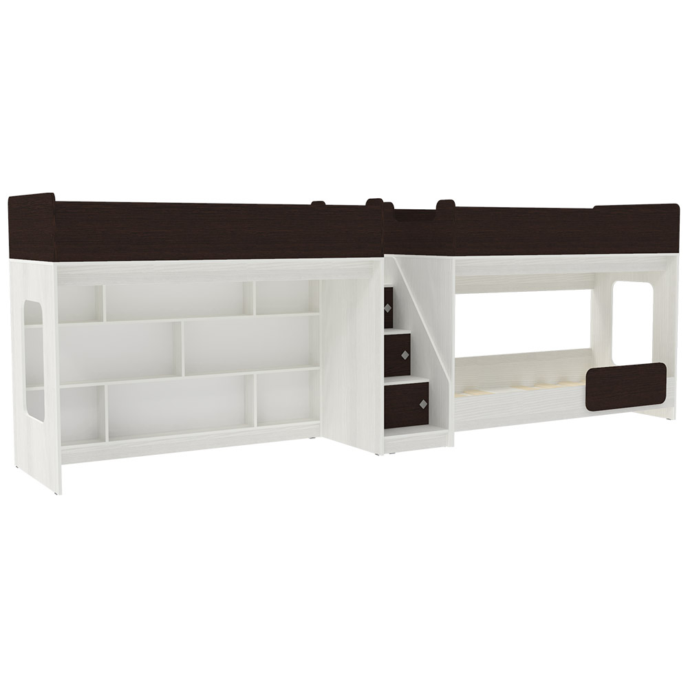 Трехъярусная кровать КарИВи Л-43.4.2 Белое Дерево Венге