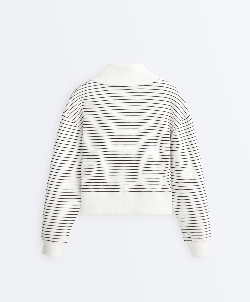 Oysho Куртка в полоску с воротником Rib из хлопка, светлый экрю