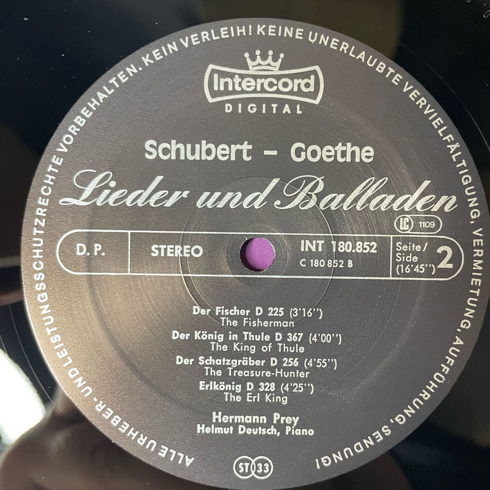 Винтажная виниловая пластинка LP Schubert Шуберт, Goethe,Hermann Prey, Helmut Deutsch, Lieder Und Balladen, Songs And Ballads (Германия 1982)
