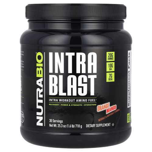NutraBio, Intra Blast, заряд аминокислот во время тренировки, со вкусом апельсина и манго, 718 г (1,6 фунта)