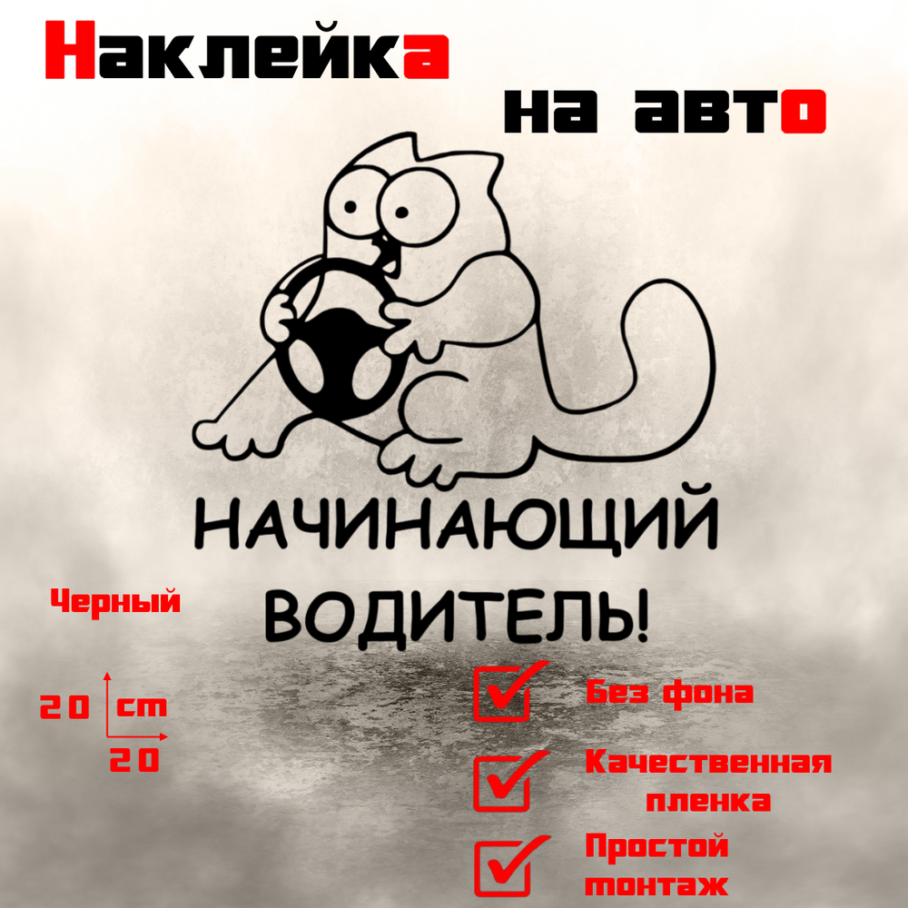 Виниловая наклейка на авто "Начинающий водитель" кот Саймона