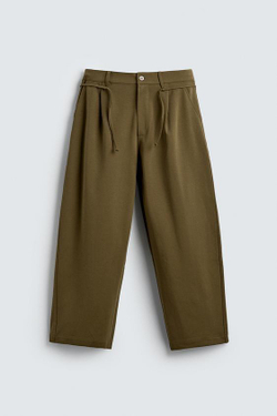 ZARA БРЮКИ С ЗАЩИПАМИ И ШНУРКОМ, ОХРА