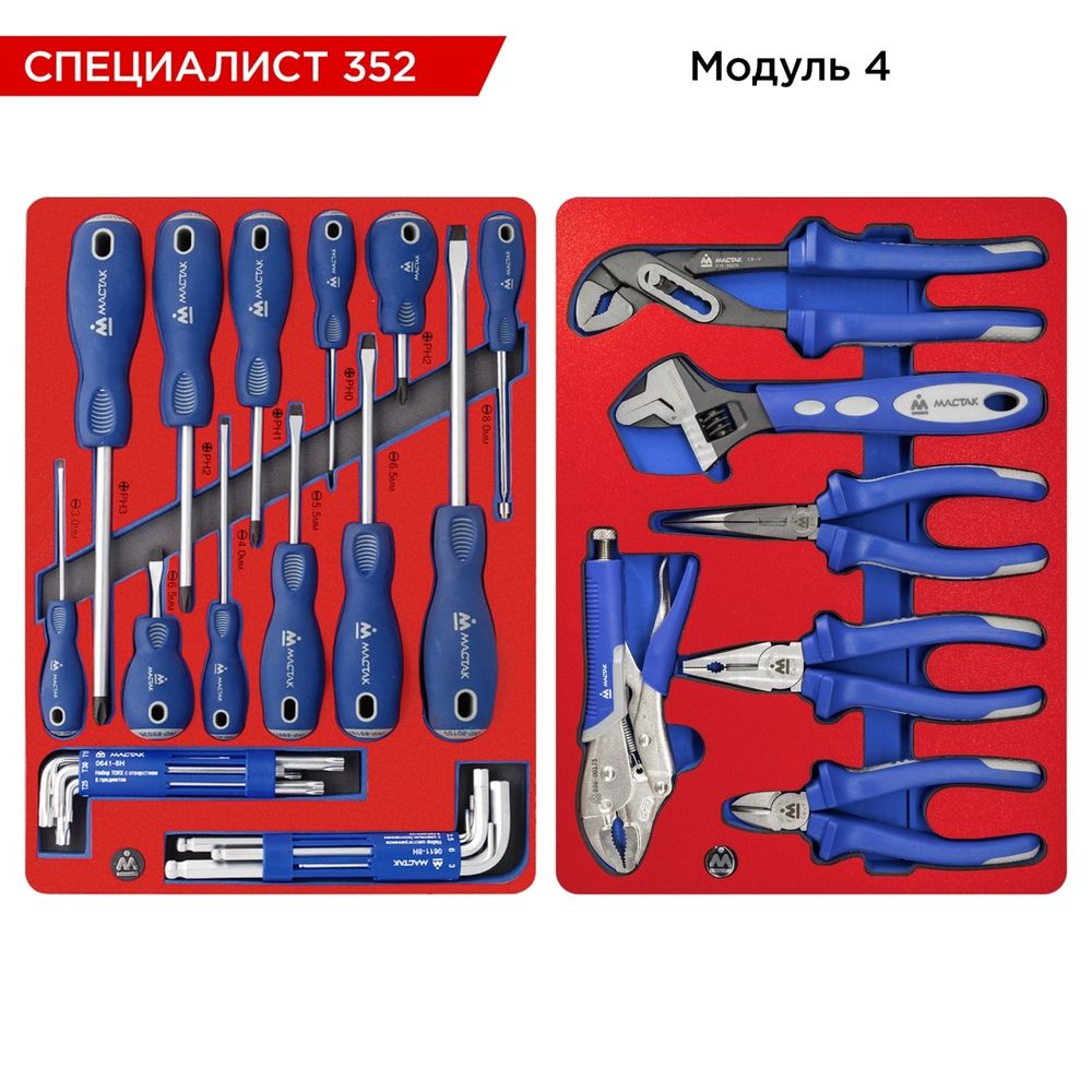 МАСТАК (52-07352G) Набор инструментов 352 предмета, "СПЕЦИАЛИСТ 352", в серой тележке