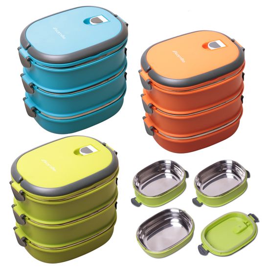 Ланч бокс тройной 2700 мл. Kamille КМ 2110 пластик, нержавеющая сталь