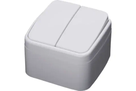 Двухклавишный выключатель STEKKER открытой установки 250В 10А, белый, серия Basic PSW10-42-20 39032