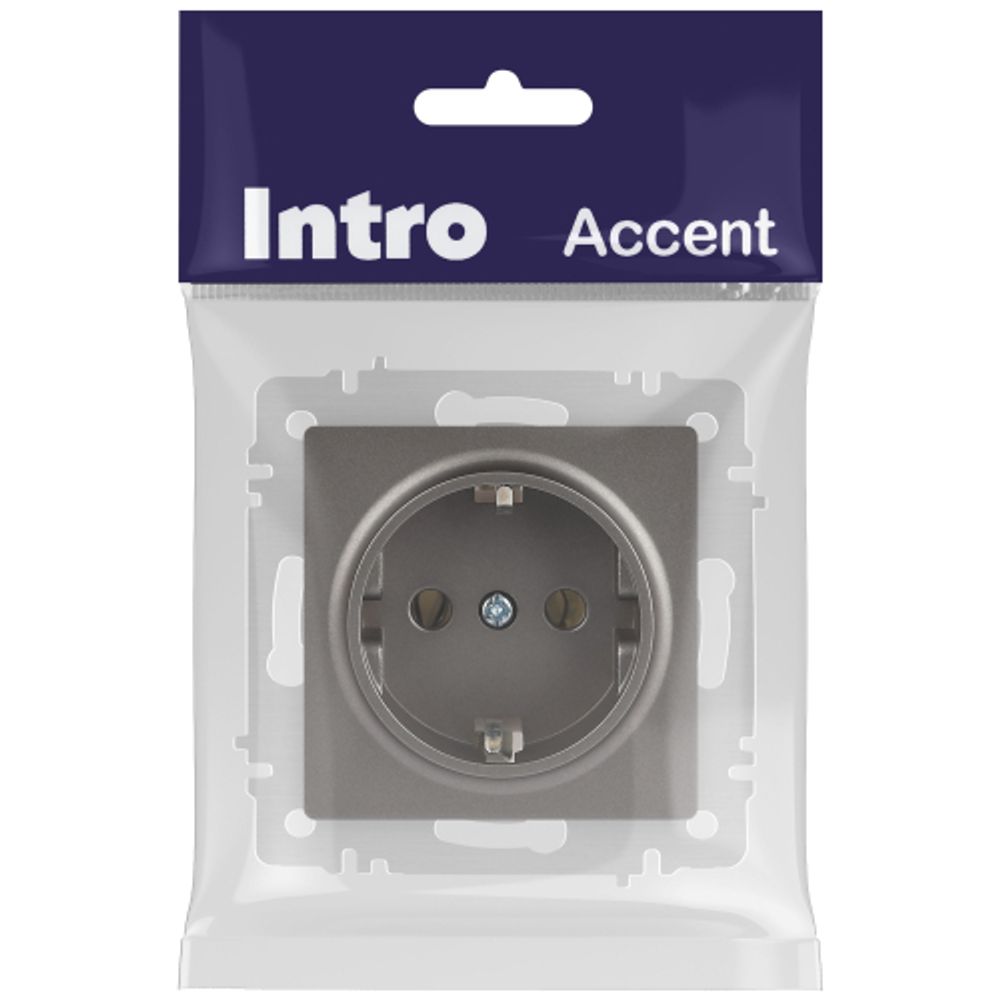 Розетка Intro Accent 6-202-09 2P+E Schuko 16А-250В IP20 СУ AL/CU титан | Intro