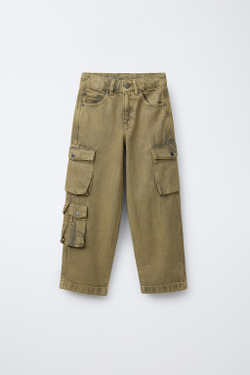 ZARA ДЖИНСЫ КАРГО С КАРМАНАМИ, ОЛИВКОВЫЙ