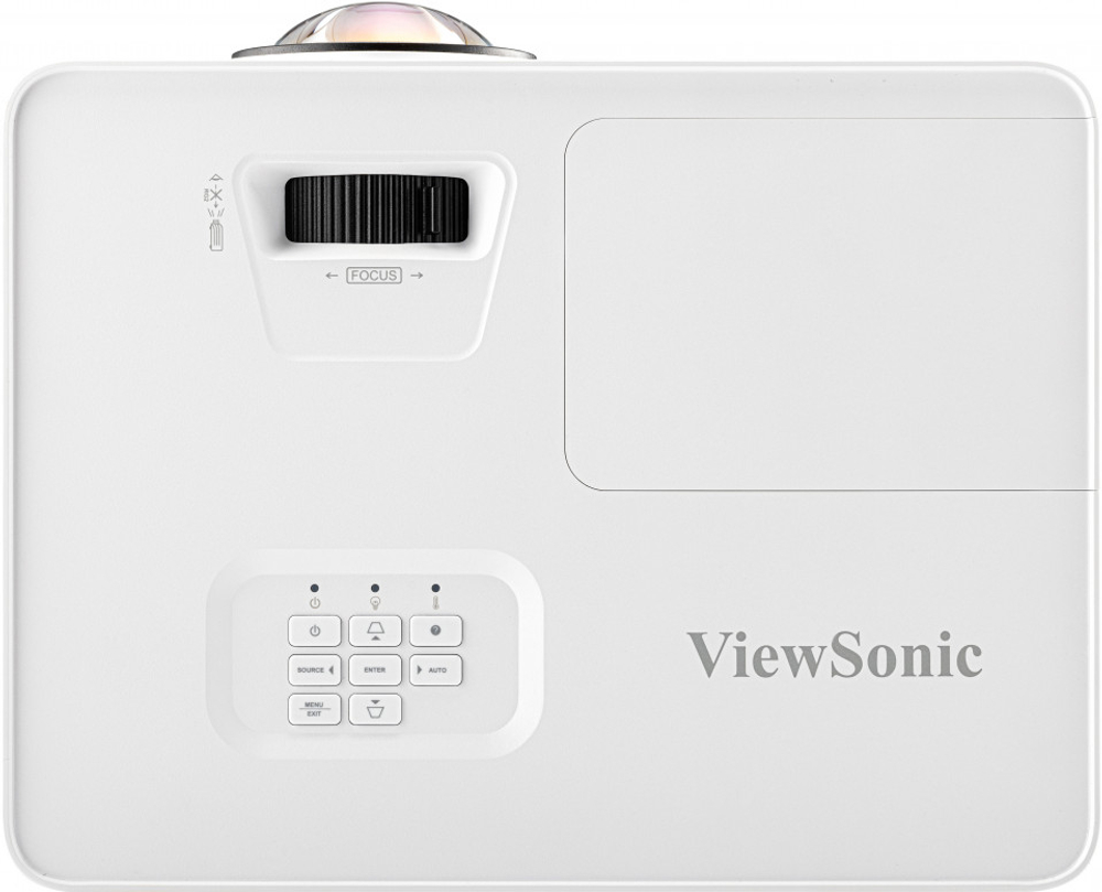 Верхняя панель управления проектора ViewSonic PS502W с кнопками настройки изображения и меню.