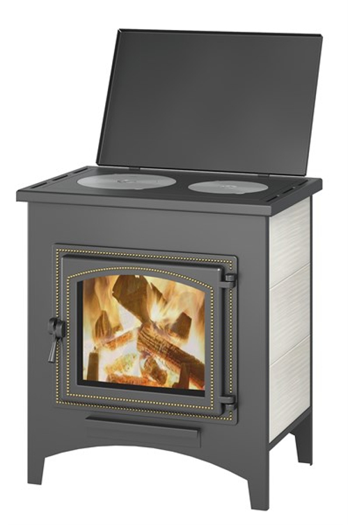 Печь-Камин ВЕЗУВИЙ ПК-04 (240) с плитой бежевый 12 кВт (200 м3) Ø115мм