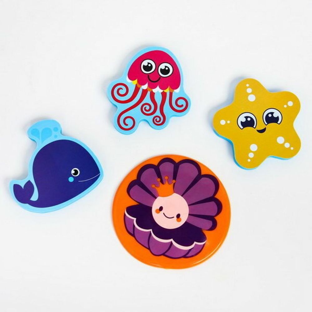 Набор игрушек для ванны Морские жители: фигурки-стикеры из EVA, 3 шт. + сетка для хранения игрушек на присосках