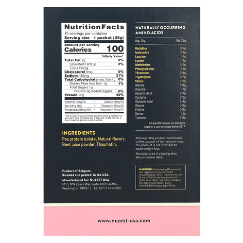 Nuzest, чистый нежирный протеин, со вкусом лесной клубники, 10 пакетиков по 25 г (0,9 унции)