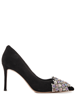 Женские замшевые туфли черные с камнями